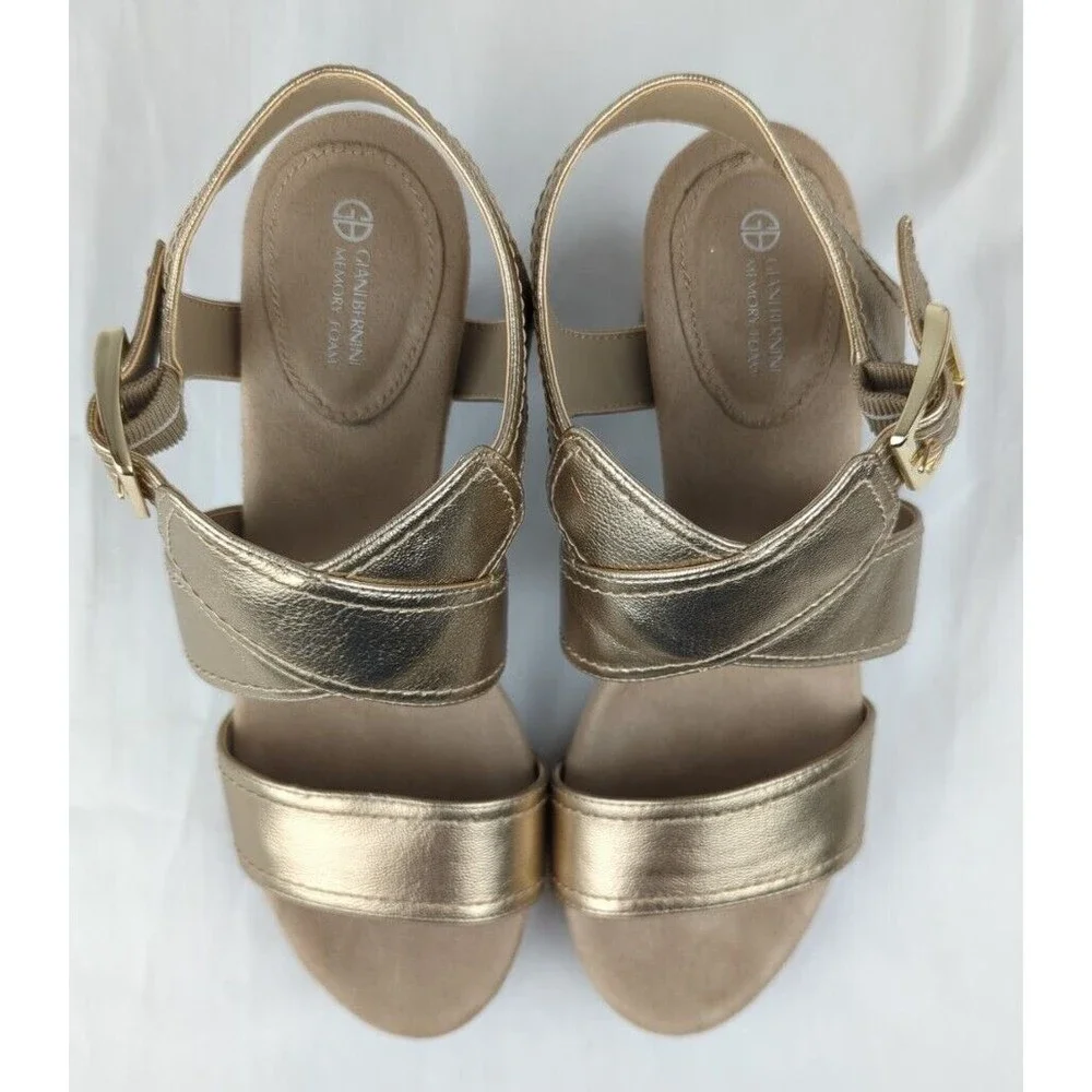 Giani Bernini Pumps Heels Gold Metallic Cross Strap Memory Foam 7.5